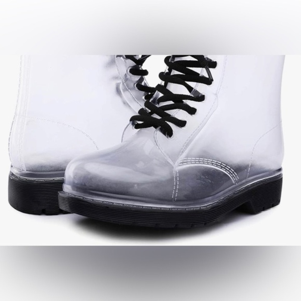Clear Catata Womens Ankle Rain Boots Low Top Jelly Lace Up